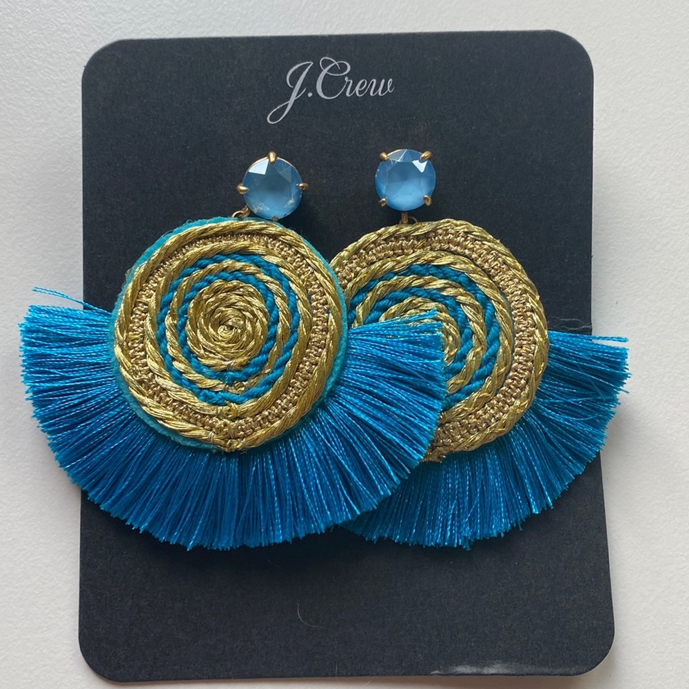 J. Crew fringe statement earrings.